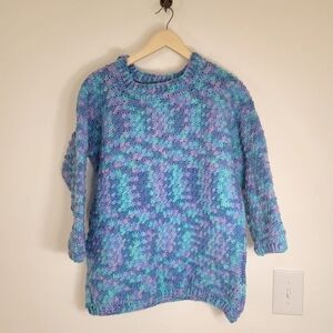 Handmade Crochet Knit Blue Yarn Sweater